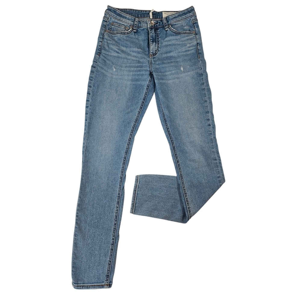Rag & Bone Cate‎ Mid Rise Skinny Jeans Lou Distressed Patched Blue 27